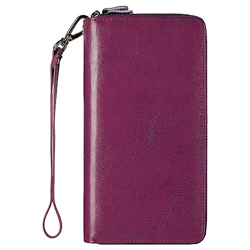 Lavemi Small Compact Women Wallet RFID Blocking Genuine Leather Bifold Purse with ID Windows - color: 2-waxed Purple, size: One Size