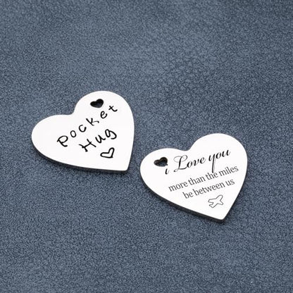 Qunrwe Pocket Hug Token,Long Distance Gifts Keepsake,Double Sided Inspirational Thinking of you Gift with Leather Keychain - color: I Love You More Than the Miles Be Between Us