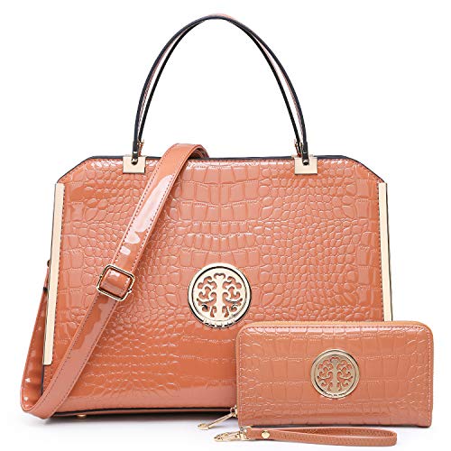 Dasein Women Purses and Handbags Top Handle Satchel Bags Large Shoulder Work Bag Tote with Wallet - color: Croco Beige