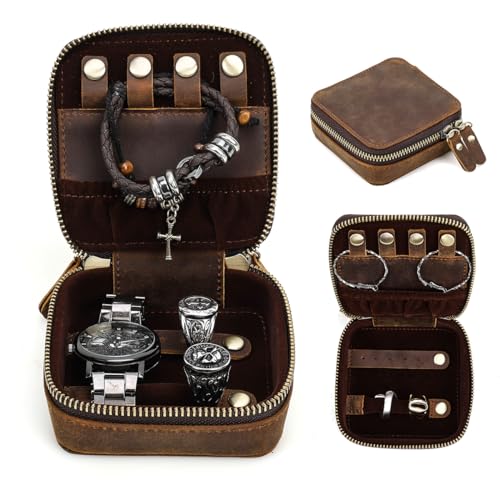 CONTACTS Small Travel Jewelry Case for Men Leather Jewelry Box by Handmade - size: Square-3.9"x 3.9"