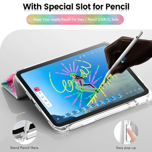INFILAND Glitter Case for iPad A16 11th/10th Generation 11/10.9 Inch | 2025/2022 Sparkly Clear Cute Protective Cover Back with Pencil Holder For Kids Girls Rainbow - color: Rainbow