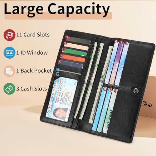 Ultra Slim Thin Wallet for Women Bifold Leather RFID Blocking Designer Credit Card Holder - color: Black