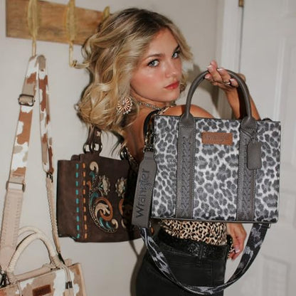 Wrangler Tote Bag for Women Designer Satchel Handbags Top-handle Purses with Strap - color: Leopard-light Grey