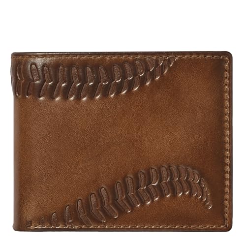 House of Jack Co. Baseball Double ID Bifold Wallet for Men, 2 ID Windows | 10 Card Slots, Full Grain Leather Men's Bifold Wallet, Baseball Wallet, Baseball Fan and Coach Gift, Gift for Men, Brown - style: Baseball Double Id Bifold