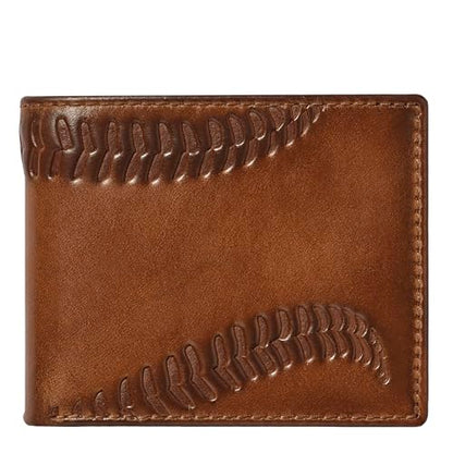 House of Jack Co. Baseball Double ID Bifold Wallet for Men, 2 ID Windows | 10 Card Slots, Full Grain Leather Men's Bifold Wallet, Baseball Wallet, Baseball Fan and Coach Gift, Gift for Men, Brown - style: Baseball Double Id Bifold