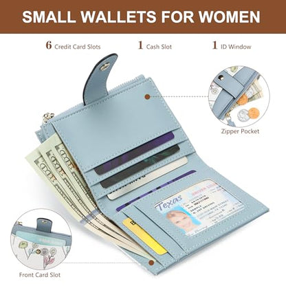 yiijay Small Wallet for Women RFID Blocking Tassle Bifold Slim Thin Leather Wallet Credit Card Holder Wallet Ladies Mini Wallet with Zipper Pocket - color: 1Flora Blue