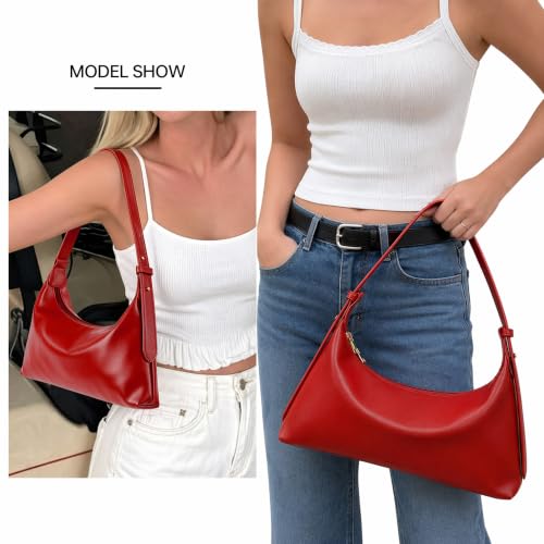 Small Shoulder Bag Soft Leather Hobo Underarm Purse for Women | Adjustable Strap,Premium Faux Leather,1 Inner Slot Pocket,1 Zippered Pocket,Use for Travel or Going Out - color: Red