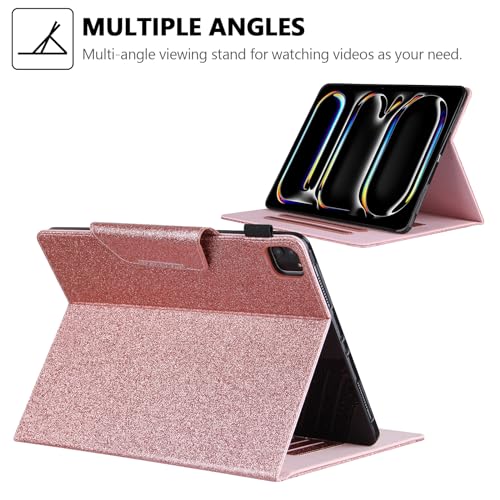 Glitter Case for iPad Pro 11-inch (M4/M5) 2024 2025, Techcircle Folio Stand Smooth Bling PU Leather Soft TPU Back Smart Cover with Pencil Holder & Card Pocket, Auto Sleep/Wake, Shiny Pink - color: 01 Shiny Pink, size: iPad Pro 11 2024-2025