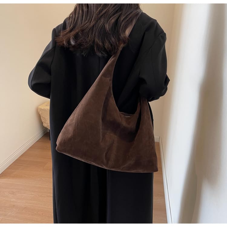 Women’s Trendy Suede Tote Bag Shoulder Bags For Women Fall Underarm Bag Winter Hobo Bag Work Purses Suede Travel Handbag - color: Coffee