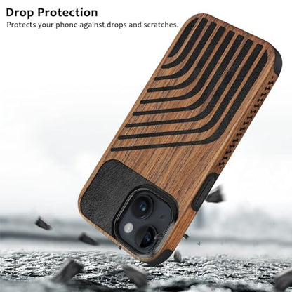 Magnetic Case Compatible with iPhone 15 Case [Compatible with MagSafe] Wood and Leather Carbon Fiber Design Hybrid Shockproof Phone Case 6.1" (Wood and Leather) - color: Wood Leather, size: iPhone 15