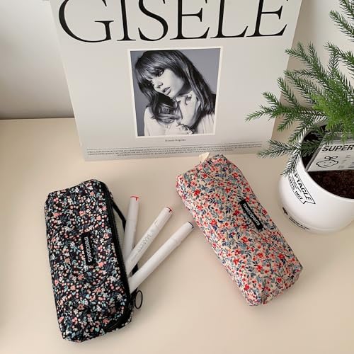 Flower Prints Pencil Pen Pouch Purse Bag Cosmetic Case Organizer Soft Cotton Canvas (GR) - color: GR