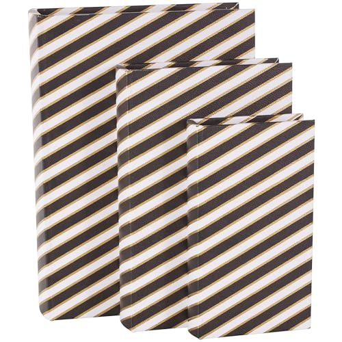 Deco 79 Faux Leather Decorative Box Faux Book Storage Book Shaped Boxes with White and Gold Stripes, Set of 3 Decorative Keepsake Boxes 13", 11", 9"H, Black - color: Black, size: 12.9", 11", 9"H