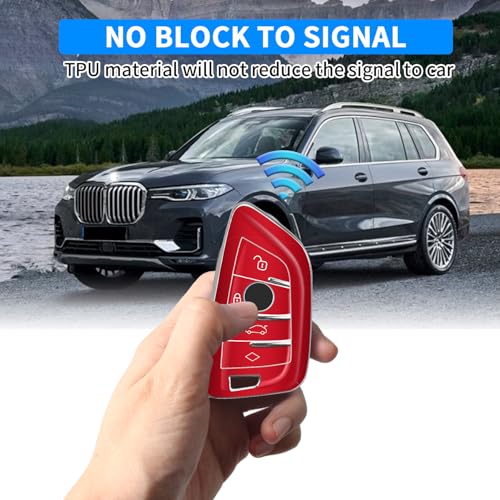 QBUC for BMW Key Fob Cover with Leather Keychain | for BMW 2 5 6 7 Series X1 X2 X3 X5 X6 X7 Premium Soft TPU Key Fob Holder (1-Red) - color: 1-Red