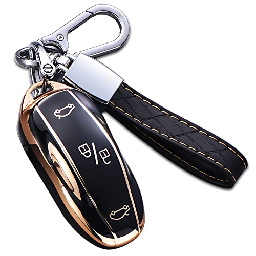 for Tesla Model 3 Y Key Fob Cover with Keychain Full Cover Protection Key Fob Case Premium Soft TPU Smart Remote Key Holder (Black) - color: Black, size: Size B-model 3/Y
