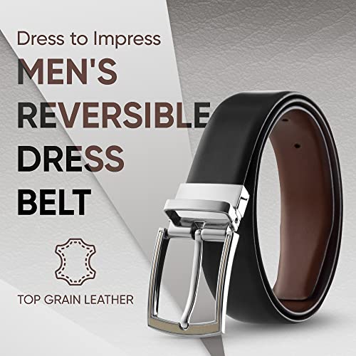 Prospero Comfort Men's Reversible Classic Dress Belt Italian Top Grain Leather Black & Brown Rotating Buckle - color: Classic Finish Black & Tan, size: 36