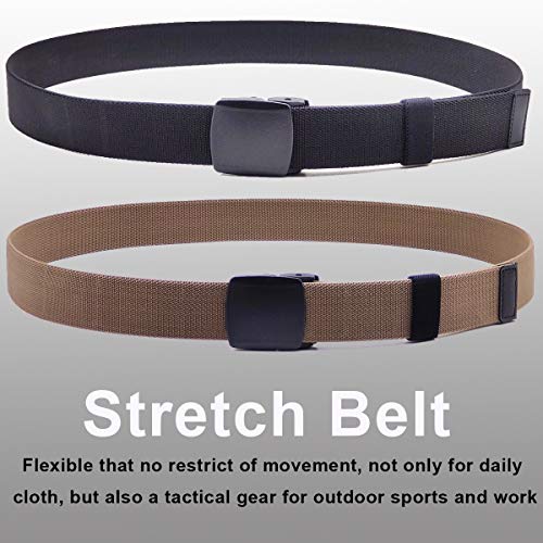 2-Pack Elastic Stretch Belt Mens No Metal Nylon Tactical Hiking Belt | 1.5" Wide All Size Easy to Adjust TSA Safe Lightweight Sturdy Plastic Buckle Belt Flexible Webbing - color: Blackbrown, size: Fit up to 50"