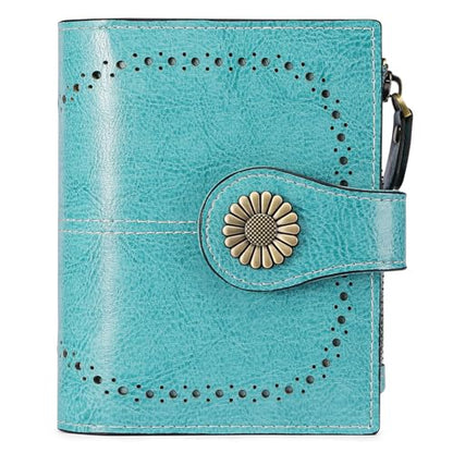 SENDEFN Small Womens Wallet Leather Bifold Card Holder RFID Blocking with Zipper Coin Pocket - color: 1-Wax-Blue-3