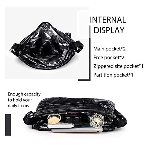 Angelkiss Small Womens Crossbody Bag Leather Shoulder Purse for Women Hobo Bag with Adjustable Shoulder Strap - color: Black