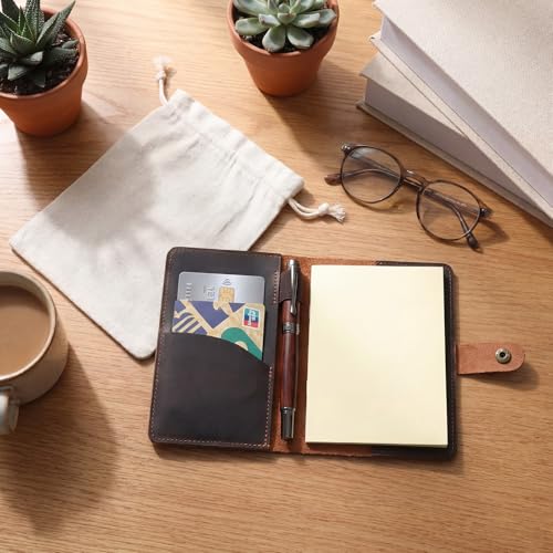 Eaasty Genuine Leather Journal Cover for 3.5 x 5.5 Inches Notebooks Compass Leather Notebook Back to School Slot/refillable Travel Pocket Notebook Handmade with Pen Holder for Travel Office Writing