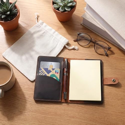 Eaasty Genuine Leather Journal Cover for 3.5 x 5.5 Inches Notebooks Compass Leather Notebook Back to School Slot/refillable Travel Pocket Notebook Handmade with Pen Holder for Travel Office Writing