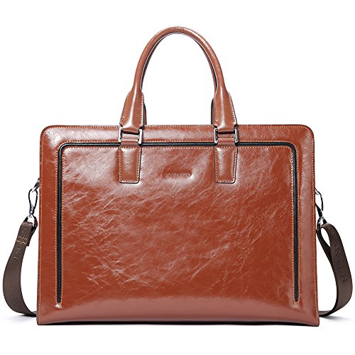 BOSTANTEN Women Genuine Leather Briefcase Tote Business Vintage Handbag 15.6" Laptop Shoulder Bag Brown - color: A-brown