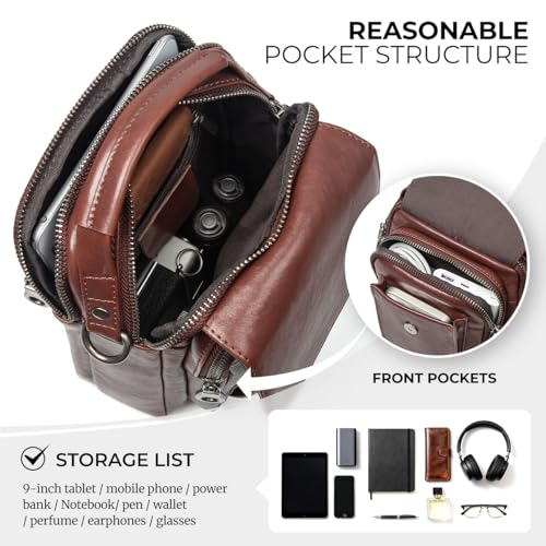 Genuine Leather Small Messenger Bag Crossbody - color: Coffee-1