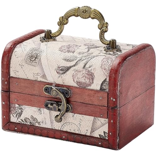 Retro Small Wooden Pirate Keepsake Box Vintage Treasure Chest Mini European Decorative PU Leather Jewelry Stroage Cases with Handle for Jewelry Pearl Trinkets Birthday Gifts - color: Colorful 3