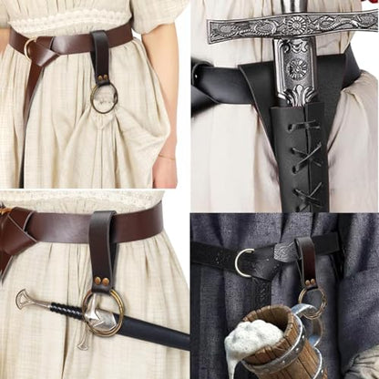 Belt Pouch Waist Bag Fanny Pack Steampunk Phone Holder Medieval Bag Leather Belt Renaissance Cosplay Costume Accessories - color: sword-black