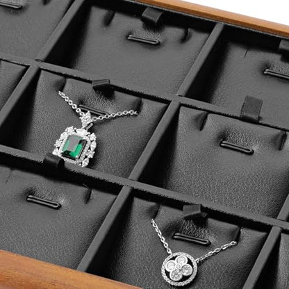 Solid Wood 12 Grid Stackable Jewelry Necklace Pendant Display Tray | Sturdy solid wood & scratch-proof PU leather lining, 12-grid tray with inserts for home drawer & retail necklace display - color: Black, size: Necklace Tray