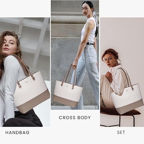 LOVEVOOK Handbags for Women Shoulder Bags Tote Satchel Hobo 3pcs Purse Set - color: Beige/Khaki