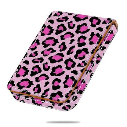 Business Card Holder, PU Leather Printing Business Card Case Pocket with Magnetic Shut, Portable Business Card Carrier Holder for Women or Men (Leopard-Pink) - color: Leopard-Pink
