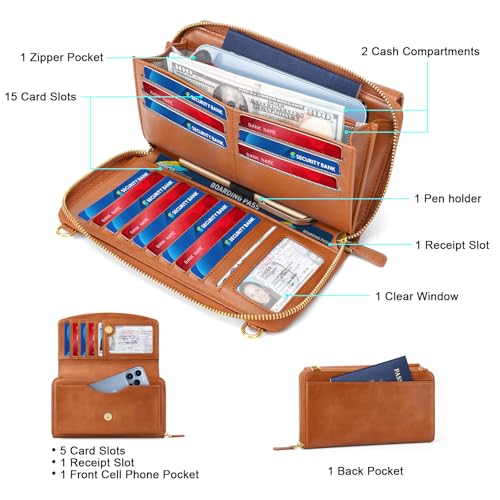 RONSIN Wristlet Wallet Small Crossbody Bag for Women Vegan Leather Wristlet Handbags Clutch Purses - color: 02- Brown