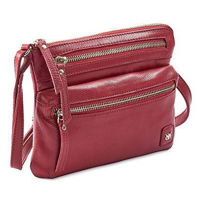 Small Leather Crossbody Bag for Women Adjustable Sling Purse Multi Pocket - color: Red Nappa