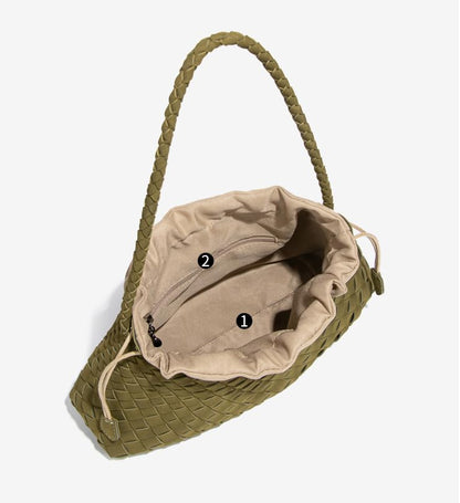 Woven Hobo Bags Women Trendy Suede Bucket Purse Shoulder Bag Tote Handbag - color: Suede-olive