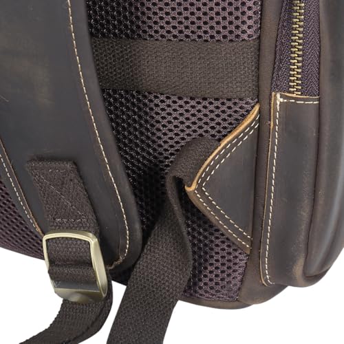 boshiho Genuine Leather Backpack for Men & Women, 13 Inch Laptop Backpack, Water-Resistant Business Travel Backpack, Premium Crazy Horse Leather Work Bag (Dark Brown) - size: L - Brown Crazy Horse Leather