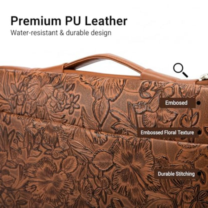 Kinmac Embossed PU Leather 360° Heavy Duty Protective Laptop Sleeve with Poacket (Coffee Flower, 12.5 inch-13.6 inch) - color: Coffee Flower, size: 12.5 inch-13.6 inch