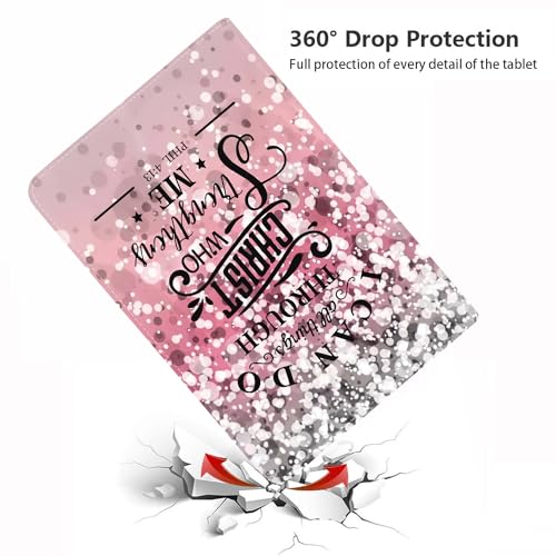 Case for Samsung Galaxy Tab A11 Plus 2025 / A9 Plus 2023 11 Inch, PU Leather Folio Case Smart Cover with Stand & Auto Wake/Sleep, Pink Background Quote Bible Verse Phil 4:13 - color: Pink Background Quote Bible Verse Phil 4:13