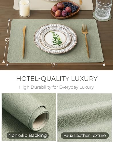 Leetaltree Reversible Faux Leather Placemats Set of 8, 12x17 Inch, Heat Resistant Waterproof Non-Slip Table Mats for Dining Kitchen, Mint Green - color: Mint Green, size: 8 Pack