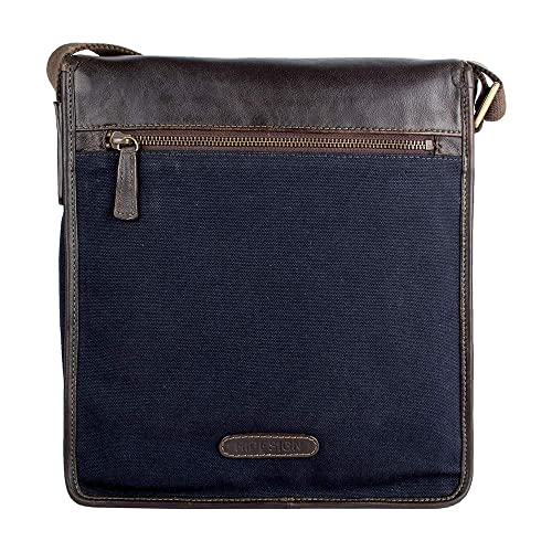 Hidesign Aiden Genuine Leather Medium Crossbody Men/Women Shoulder Messenger Bag/Travel Bag / 10.5" iPad Bag, Blue - color: Blue