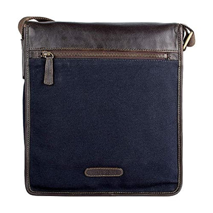 Hidesign Aiden Genuine Leather Medium Crossbody Men/Women Shoulder Messenger Bag/Travel Bag / 10.5" iPad Bag, Blue - color: Blue