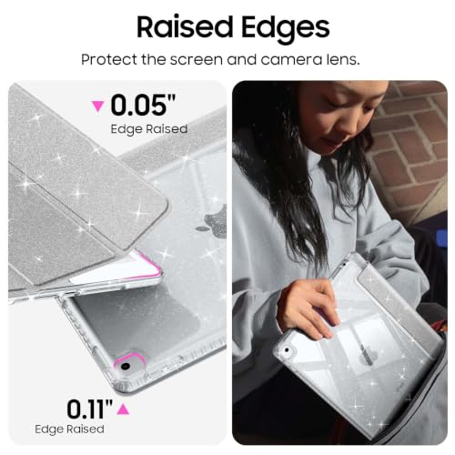 Fintie Glittering Case for iPad 9th / 8th / 7th Generation 10.2 Inch | Sparkly Shockproof Cover with Shiny Clear Back Shell, Viewing & Typing Angles, Pencil Holder, Auto Wake/Sleep, Silver - color: Silver