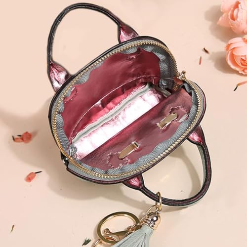 Womens Unique Change Purse Creative Mini Tote Bag Charms Leather Coin Keychain Wallet (Red) - color: Red
