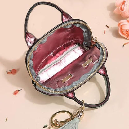 Womens Unique Change Purse Creative Mini Tote Bag Charms Leather Coin Keychain Wallet (Red) - color: Red