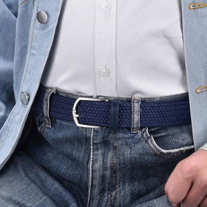 2pcs Men's Stretch Woven 1.3" Wide Elastic Braided Belts - color: 2pack-green/Navy, size: 44-46