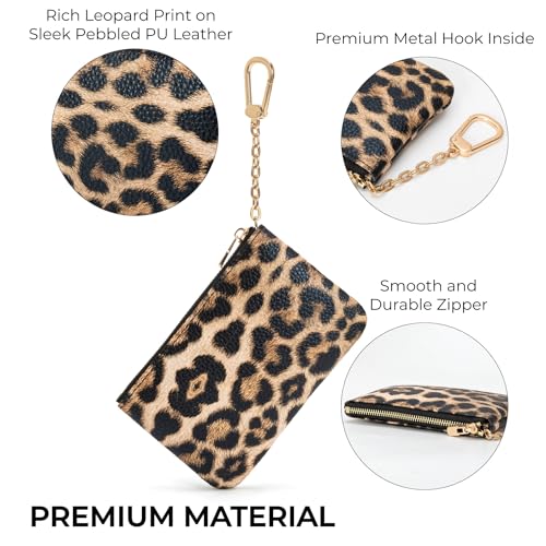 Leopard Print Coin Purse with Keychain - PU Leather Small Coin Pouch Key Pouch Small Card Holder Keychain Wallet Change Purse for Women and Men (Golden Leopard) - color: Z - Golden Leopard