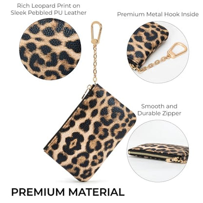 Leopard Print Coin Purse with Keychain - PU Leather Small Coin Pouch Key Pouch Small Card Holder Keychain Wallet Change Purse for Women and Men (Golden Leopard) - color: Z - Golden Leopard
