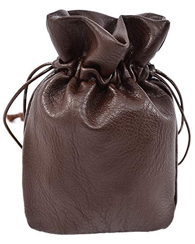 Medieval PU Leather Pouch Leather Drawstring Pouch Coin Purse Storage Renaissance Dice Bag (L, Brown) - size: Large