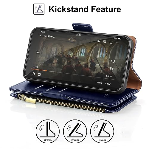 Antsturdy for iPhone 16 Phone Wallet Case Women,Dark Blue | RFID Blocking,with Credit Card Holder Slots,PU Leather Purse,Zipper Pocket,Wrist Strap Kickstand,Flip Folio Cover for Men - color: A-Dark Blue