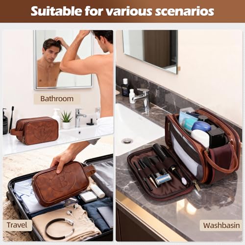 Personalized PU Leather Toiletry Bag for Men, Engraved Initials Waterproof Toiletry Travel Bag, Large Capacity Portable Shaving Bag Travel Essential, Unique Birthday Gift for Men Dad Husband Him,B - style: B