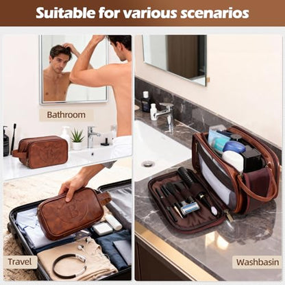 Personalized PU Leather Toiletry Bag for Men, Engraved Initials Waterproof Toiletry Travel Bag, Large Capacity Portable Shaving Bag Travel Essential, Unique Birthday Gift for Men Dad Husband Him,B - style: B